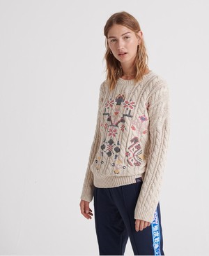 Superdry Rodeo Cross Stitch Női Kötöttáru Fehér | YCNMA8790